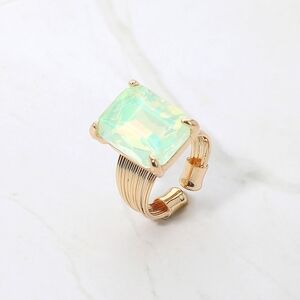 Opal Mint Emerald Cut Crystal Adjustable Ring Fashion Statement Jewelry
